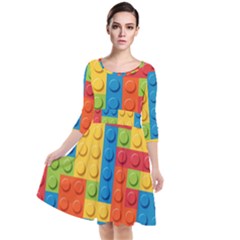 Lego Bricks, Colorful Dots Background Quarter Sleeve Waist Band Dress by kyorashop23