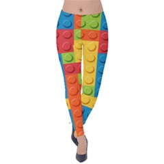 Lego Bricks, Colorful Dots Background Velvet Leggings