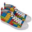 Lego Bricks, Colorful Dots Background Women s Mid-Top Canvas Sneakers View3