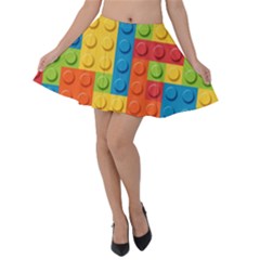 Lego Bricks, Colorful Dots Background Velvet Skater Skirt