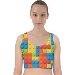 Lego Bricks, Colorful Dots Background Velvet Racer Back Crop Top by kyorashop23