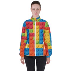 Lego Bricks, Colorful Dots Background Women s High Neck Windbreaker by kyorashop23