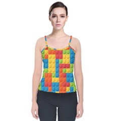 Lego Bricks, Colorful Dots Background Velvet Spaghetti Strap Top