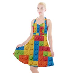 Lego Bricks, Colorful Dots Background Halter Party Swing Dress  by kyorashop23