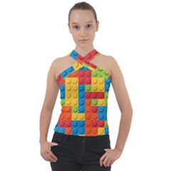 Lego Bricks, Colorful Dots Background Cross Neck Velour Top by kyorashop23