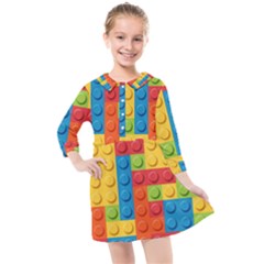 Lego Bricks, Colorful Dots Background Kids  Quarter Sleeve Shirt Dress by kyorashop23