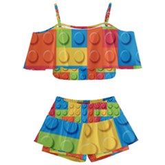 Lego Bricks, Colorful Dots Background Kids  Off Shoulder Skirt Bikini by kyorashop23