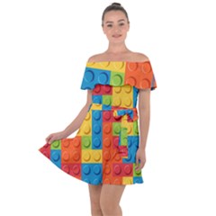 Lego Bricks, Colorful Dots Background Off Shoulder Velour Dress by kyorashop23