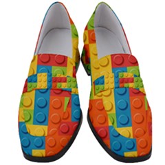 Lego Bricks, Colorful Dots Background Women s Chunky Heel Loafers by kyorashop23