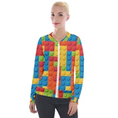 Lego Bricks, Colorful Dots Background Velvet Zip Up Jacket by kyorashop23