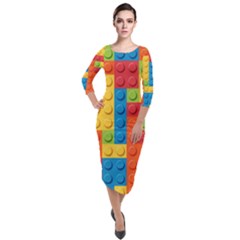 Lego Bricks, Colorful Dots Background Quarter Sleeve Midi Velour Bodycon Dress by kyorashop23