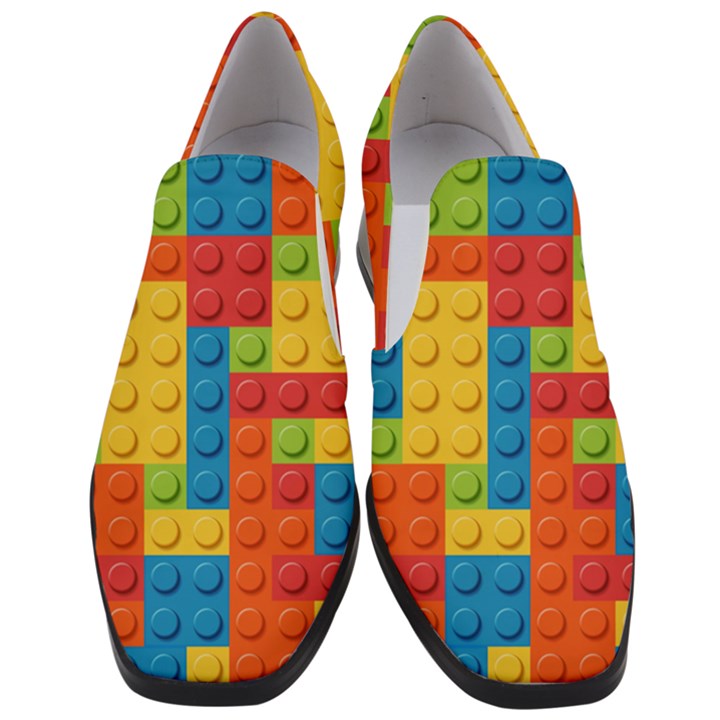 Lego Bricks, Colorful Dots Background Women Slip On Heel Loafers