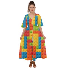 Lego Bricks, Colorful Dots Background Kimono Sleeve Boho Dress by kyorashop23