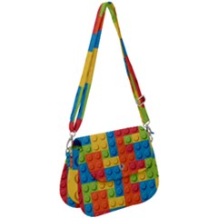 Lego Bricks, Colorful Dots Background Saddle Handbag by kyorashop23