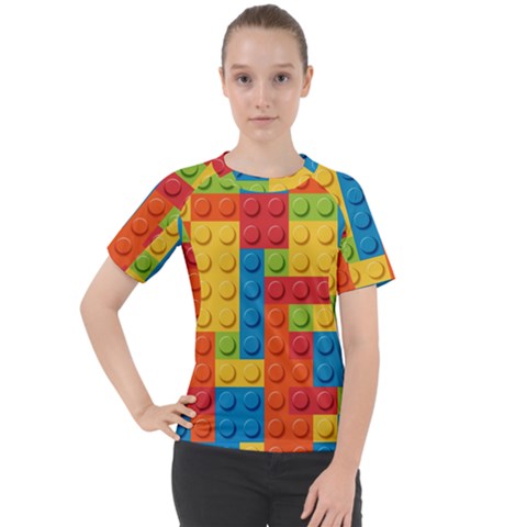 Lego Bricks, Colorful Dots Background Women s Sport Raglan T-shirt by kyorashop23