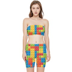 Lego Bricks, Colorful Dots Background Stretch Shorts And Tube Top Set by kyorashop23