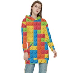 Lego Bricks, Colorful Dots Background Women s Long Oversized Pullover Hoodie