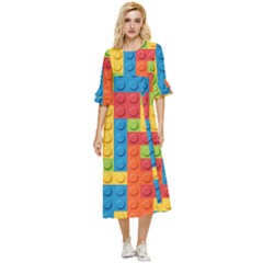 Lego Bricks, Colorful Dots Background Double Cuff Midi Dress