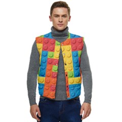 Lego Bricks, Colorful Dots Background Men s Button Up Puffer Vest	