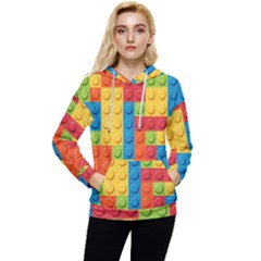 Lego Bricks, Colorful Dots Background Women s Lightweight Drawstring Hoodie