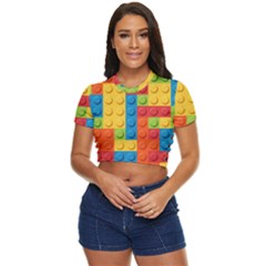 Lego Bricks, Colorful Dots Background Side Button Cropped T-shirt by kyorashop23