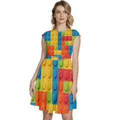 Lego Bricks, Colorful Dots Background Cap Sleeve High Waist Dress