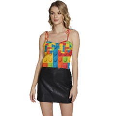 Lego Bricks, Colorful Dots Background Flowy Camisole Tie Up Top