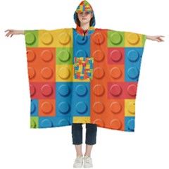 Lego Bricks, Colorful Dots Background Women s Hooded Rain Ponchos by kyorashop23