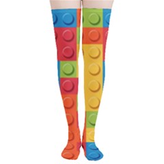 Lego Bricks, Colorful Dots Background Thigh High Stockings