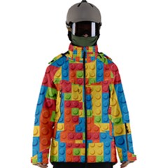 Lego Bricks, Colorful Dots Background Men s Zip Ski And Snowboard Waterproof Breathable Jacket