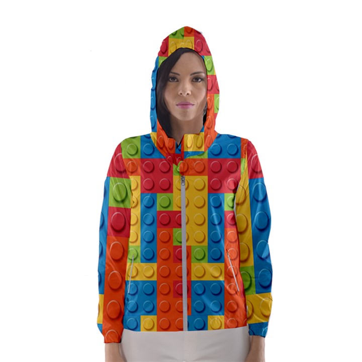 Lego Bricks, Colorful Dots Background Women s Hooded Windbreaker