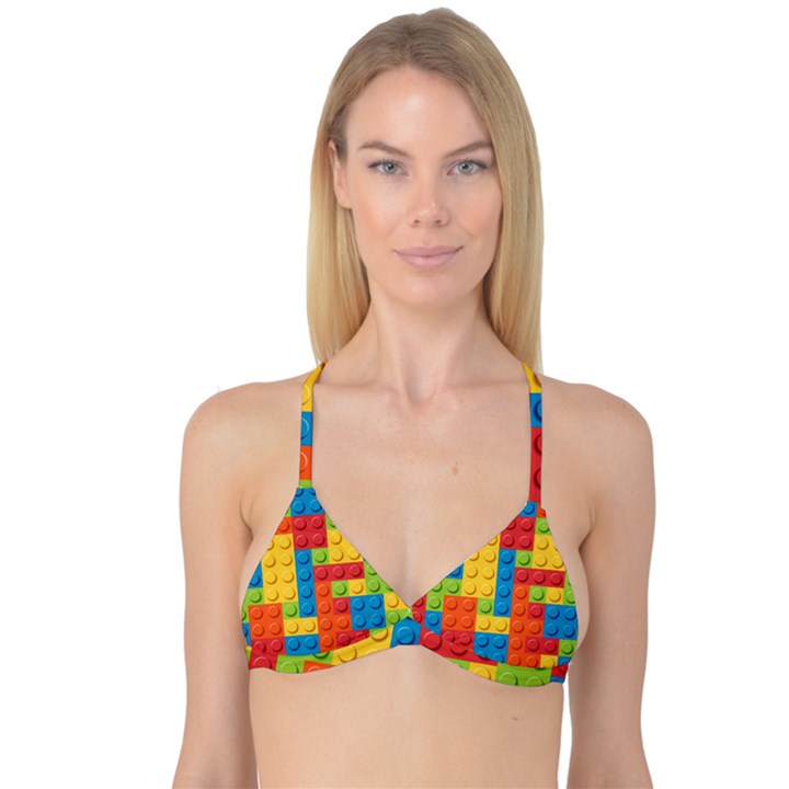 Lego Bricks, Colorful Dots Background Reversible Tri Bikini Top