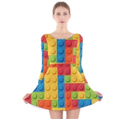 Lego Bricks, Colorful Dots Background Long Sleeve Velvet Skater Dress