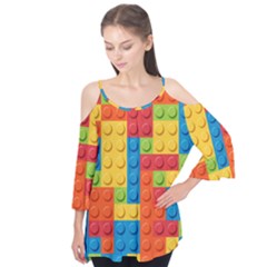 Lego Bricks, Colorful Dots Background Flutter Sleeve T-shirt