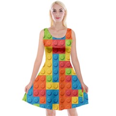 Lego Bricks, Colorful Dots Background Reversible Velvet Sleeveless Dress