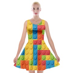 Lego Bricks, Colorful Dots Background Velvet Skater Dress