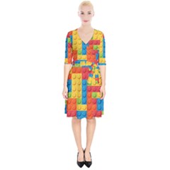 Lego Bricks, Colorful Dots Background Wrap Up Cocktail Dress