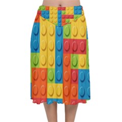 Lego Bricks, Colorful Dots Background Velvet Flared Midi Skirt