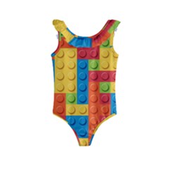 Lego Bricks, Colorful Dots Background Kids  Frill Swimsuit by kyorashop23