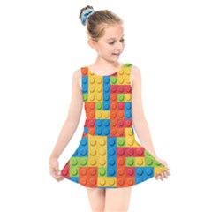 Lego Bricks, Colorful Dots Background Kids  Skater Dress Swimsuit by kyorashop23