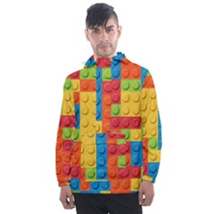 Lego Bricks, Colorful Dots Background Men s Front Pocket Pullover Windbreaker