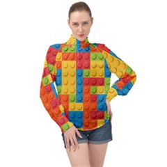 Lego Bricks, Colorful Dots Background High Neck Long Sleeve Chiffon Top by kyorashop23