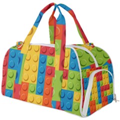 Lego Bricks, Colorful Dots Background Burner Gym Duffle Bag by kyorashop23