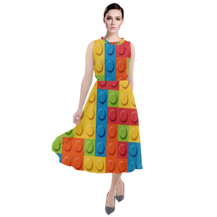 Lego Bricks, Colorful Dots Background Round Neck Boho Dress