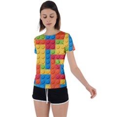 Lego Bricks, Colorful Dots Background Back Circle Cutout Sports T-shirt by kyorashop23