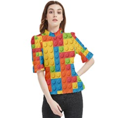 Lego Bricks, Colorful Dots Background Frill Neck Blouse