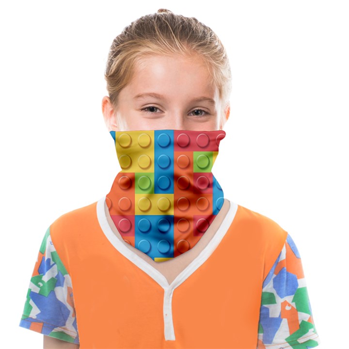 Lego Bricks, Colorful Dots Background Face Covering Bandana (Kids)