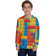 Lego Bricks, Colorful Dots Background Kids  Crewneck Sweatshirt by kyorashop23