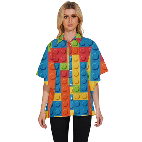 Lego Bricks, Colorful Dots Background Women s Batwing Button Up Shirt by kyorashop23