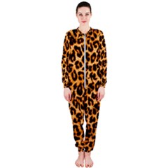 Leopard Skin Texture Macro, Brown Onepiece Jumpsuit (ladies)